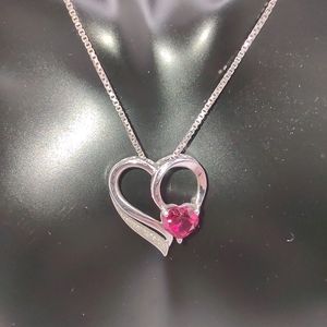 1 Carat Heart Shaped Genuine Ruby Pendant Necklace Sterling Silver 925 18"